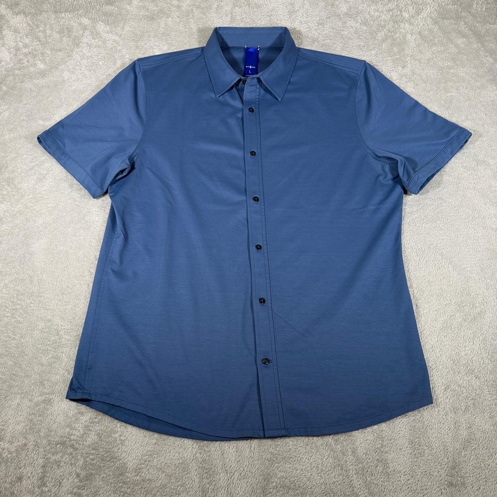 Kit And Ace Shirt Mens Large Blue Short Sleeve Button Front Performance‎ Casual